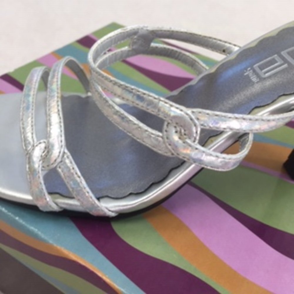 Moda Spana Dressy Silver Iridescent Strap Slip On Backless Heeled Sandal - 6 - Picture 6 of 10